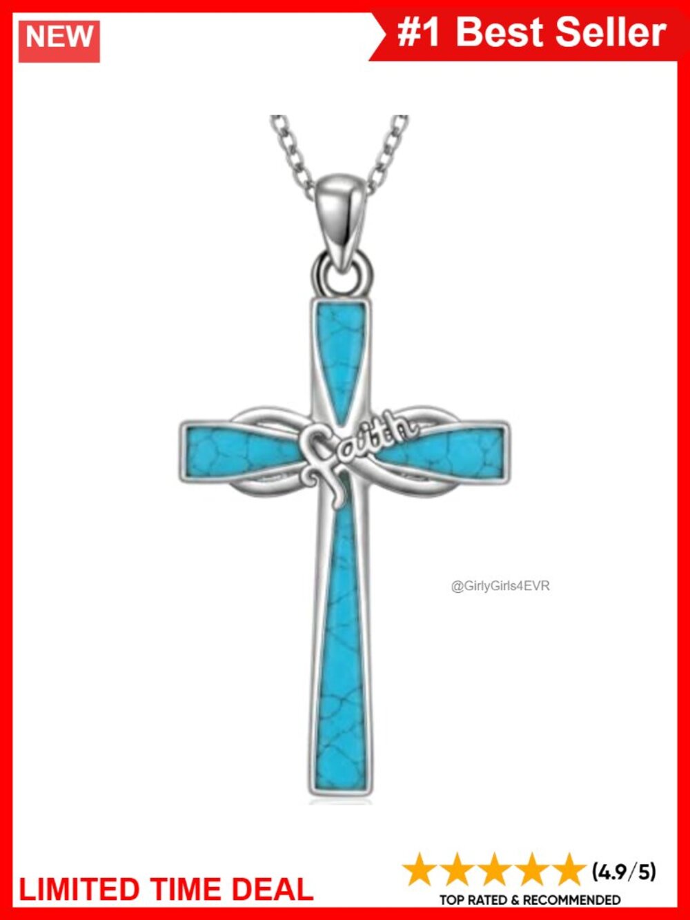 Sterling Silver Cross Necklace Turquoise Infinity Pendant Religious Gift 18-20